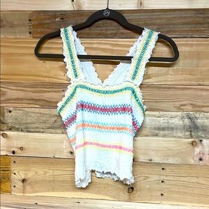 Heart Hips size Large Colorful Striped Sleeveless Cropped Smock Super Soft Top